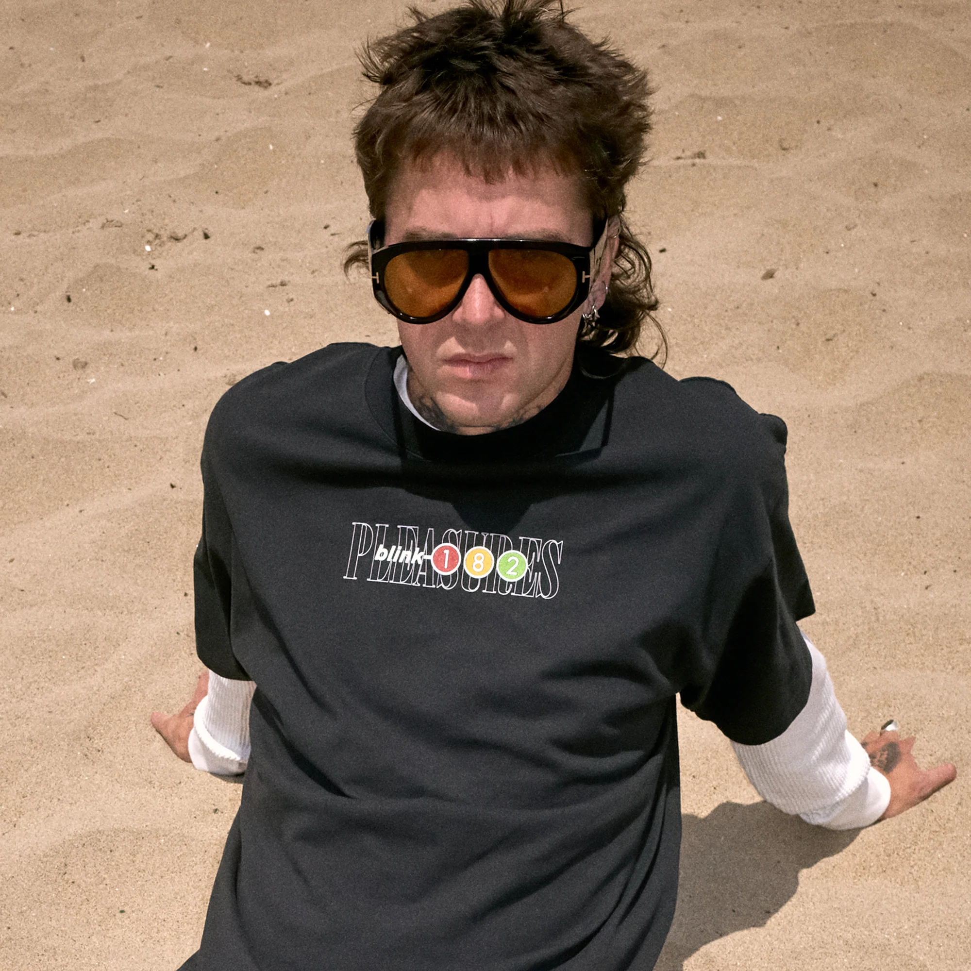 PLEASURES x blink-182 Tracklist Photo T-Shirt - Image 3