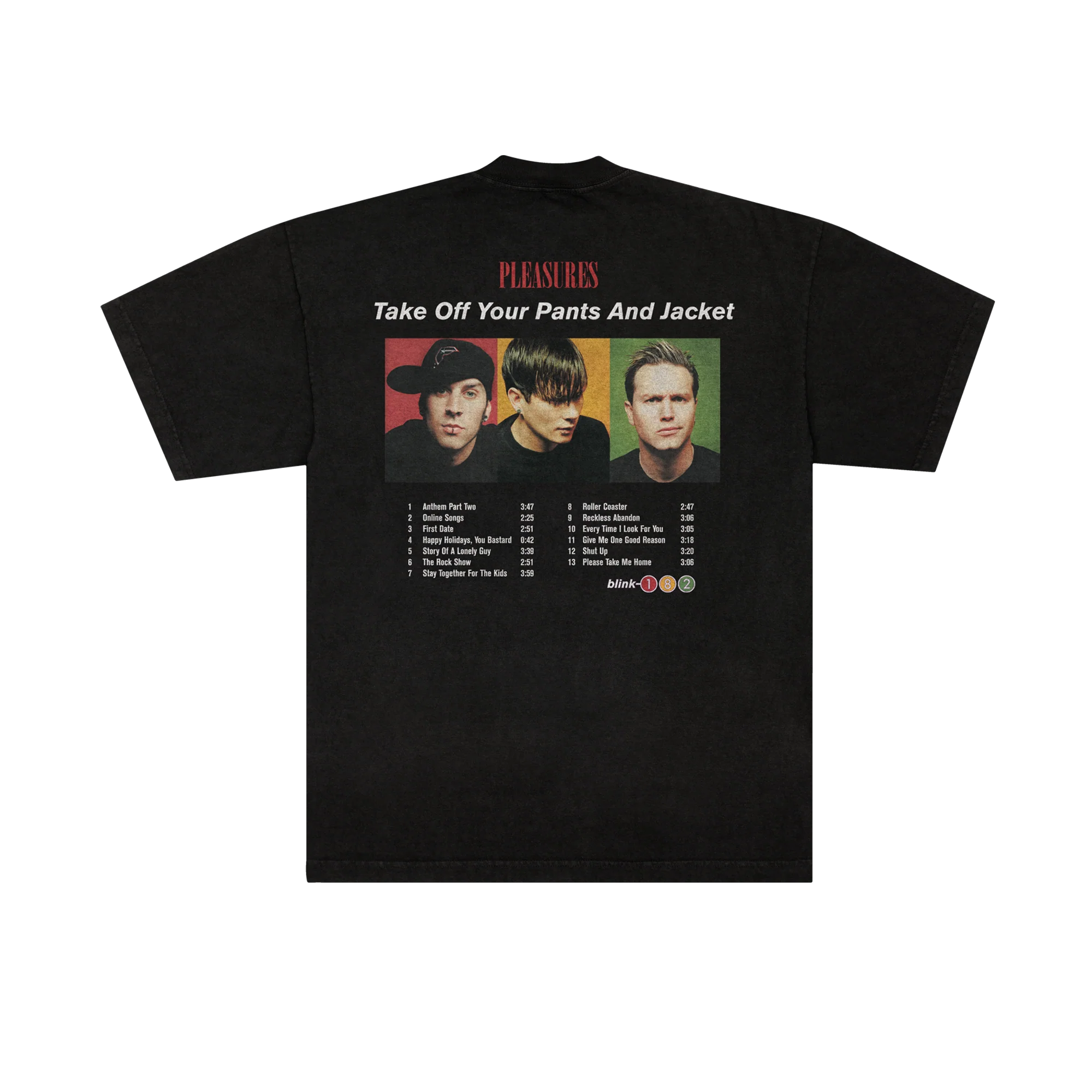 PLEASURES x blink-182 Tracklist Photo T-Shirt - Image 4
